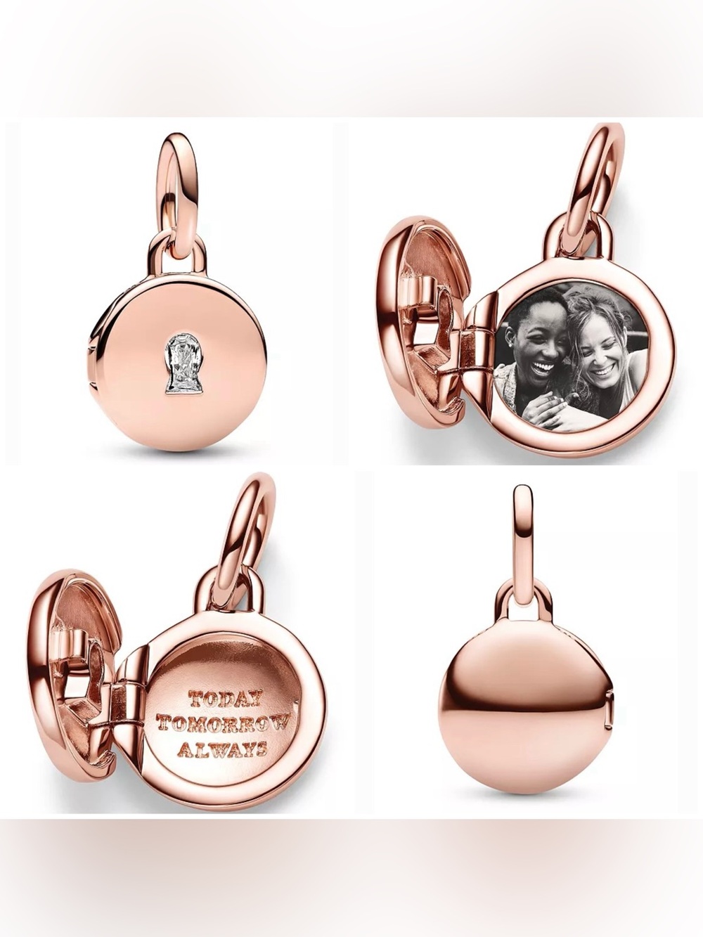 Openable & Engravable Love Locket Charm 14k Rose Gold, Clear Cz Crystal